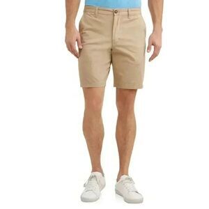 George Men's Tan Stone Wash Cotton/Spandex Flat Front Above the Knee Shorts NEW